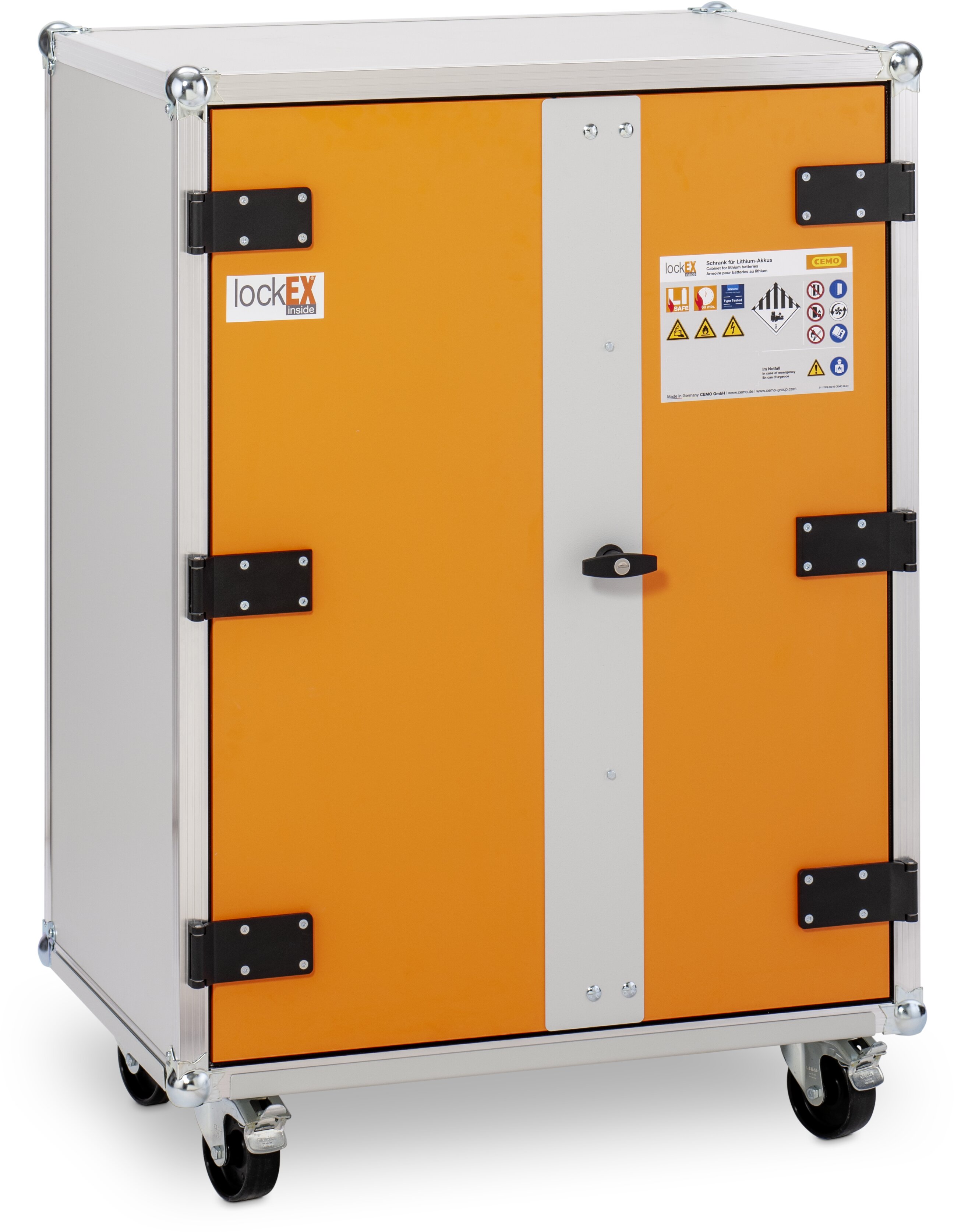 Protipožiarna skriňa, typ 8/10, 230 V BASIC s kolesami, na nabíjanie Li-ion batérií so systémom LockEx®